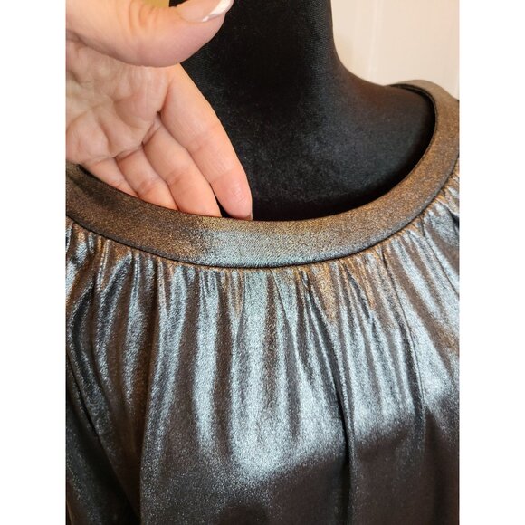 INC Vintage Y2k Silver Metallic Pleated Bubble Top PM Glam Party Retro New Year - Picture 6 of 10